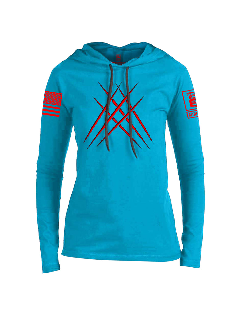 Battleraddle Wolve Adamantium Claws V2 Red Sleeve Print Womens Thin Cotton Lightweight Hoodie