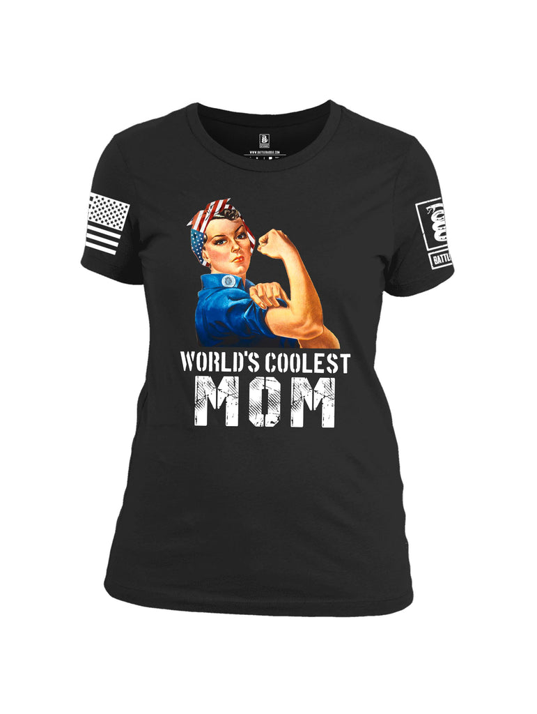Battleraddle World's Coolest Mom White Sleeve Print Womens 100% Battlefit Polyester Crew Neck T Shirt