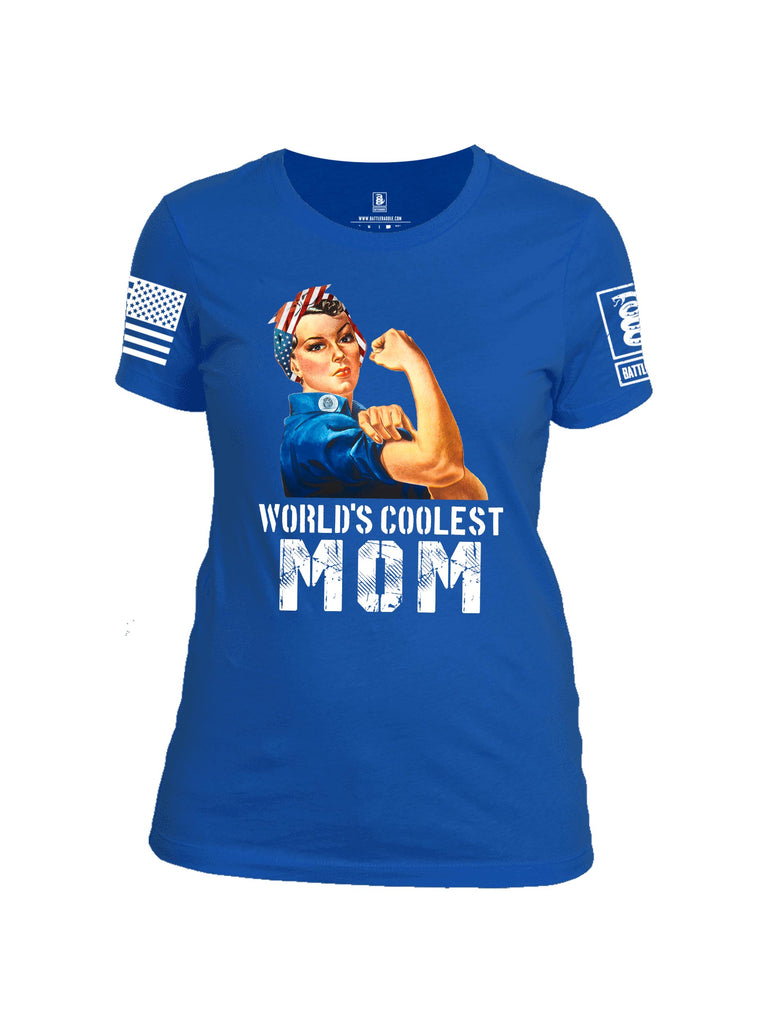 Battleraddle World's Coolest Mom White Sleeve Print Womens 100% Battlefit Polyester Crew Neck T Shirt