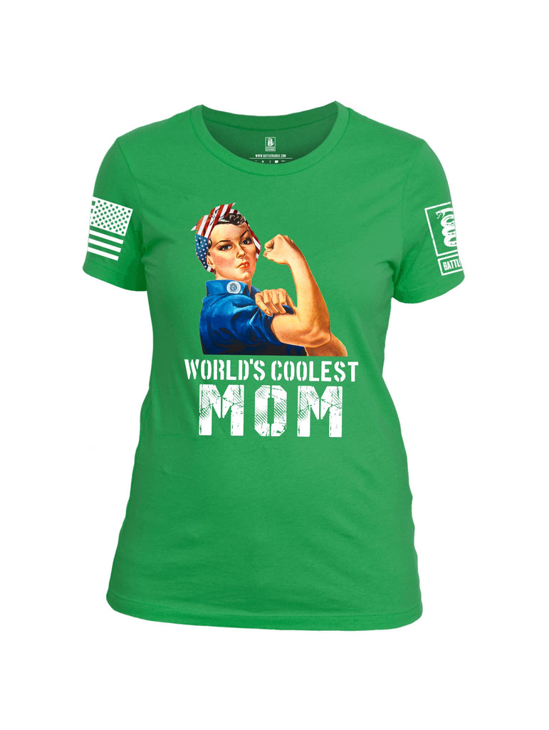 Battleraddle World's Coolest Mom White Sleeve Print Womens Cotton Crew Neck T Shirt