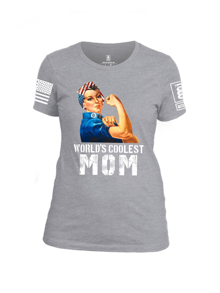 Battleraddle World's Coolest Mom White Sleeve Print Womens Cotton Crew Neck T Shirt