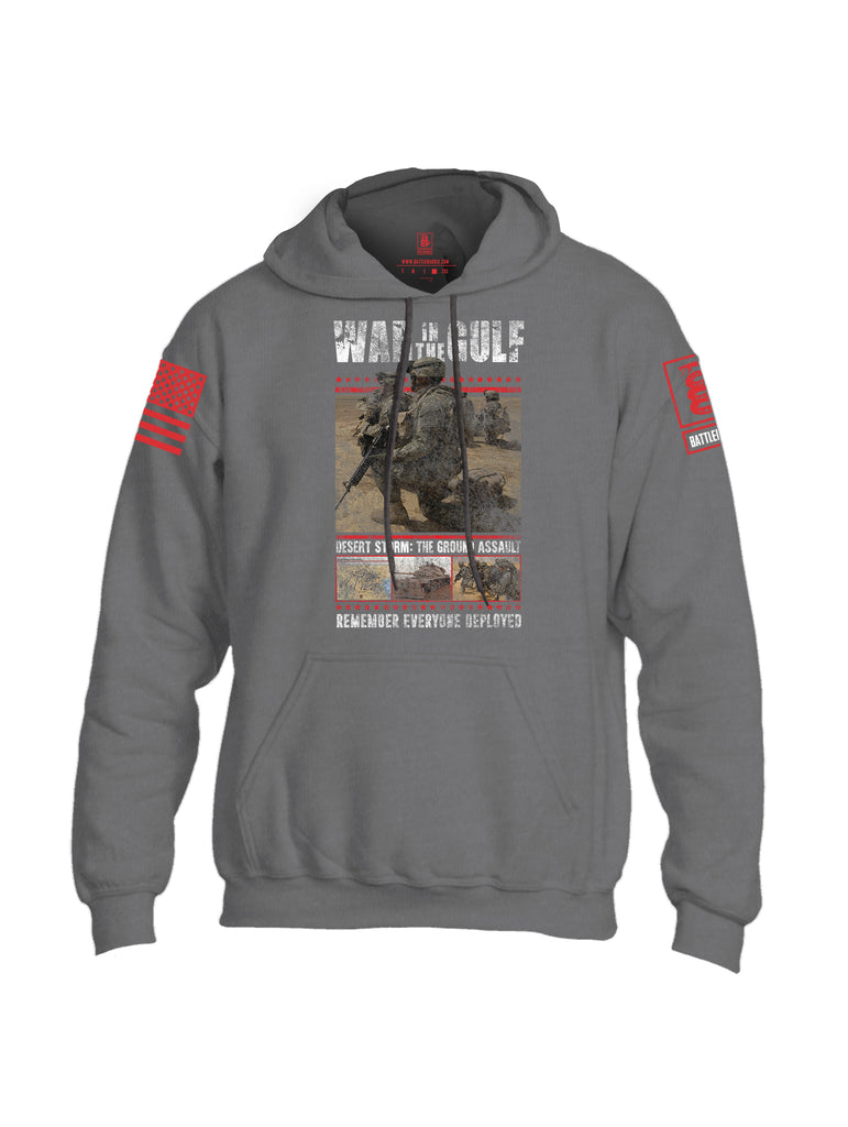 Battleraddle War In The Gulf Desert Storm The Ground Assault Remember Everyone Deployed Red Sleeve Print Mens Blended Hoodie With Pockets