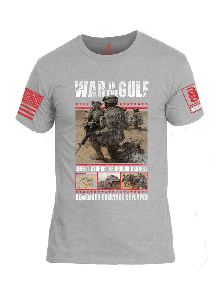 Battleraddle War In The Gulf Desert Storm The Ground Assault Remember Everyone Deployed Red Sleeve Print Mens Cotton Crew Neck T Shirt