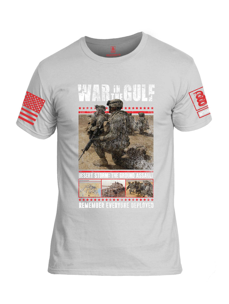 Battleraddle War In The Gulf Desert Storm The Ground Assault Remember Everyone Deployed Red Sleeve Print Mens Cotton Crew Neck T Shirt