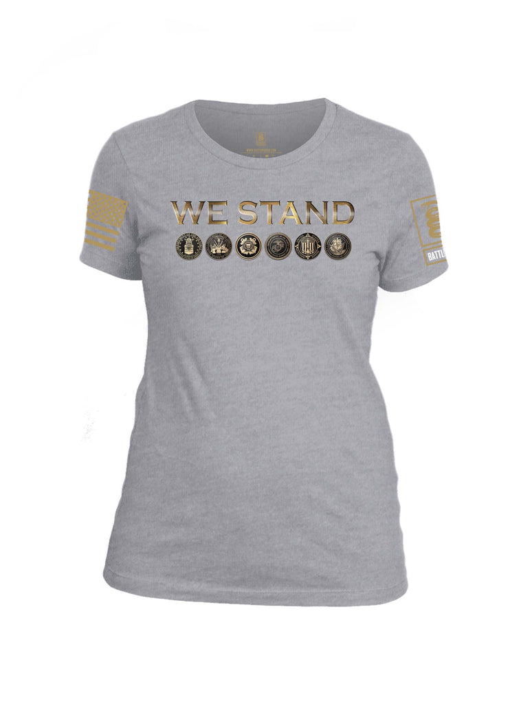Battleraddle We Stand Brass Sleeve Print Womens Cotton Crew Neck T Shirt