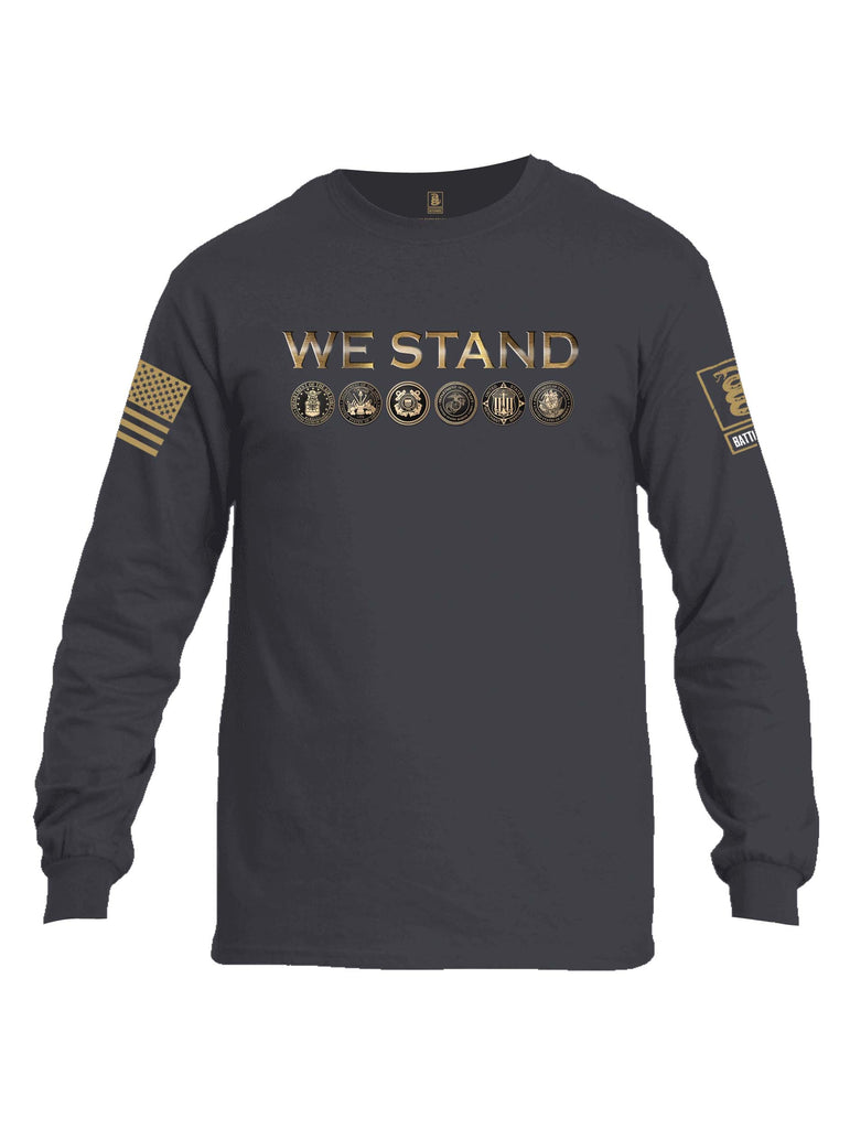 Battleraddle We Stand Brass Sleeve Print Mens Cotton Long Sleeve Crew Neck T Shirt