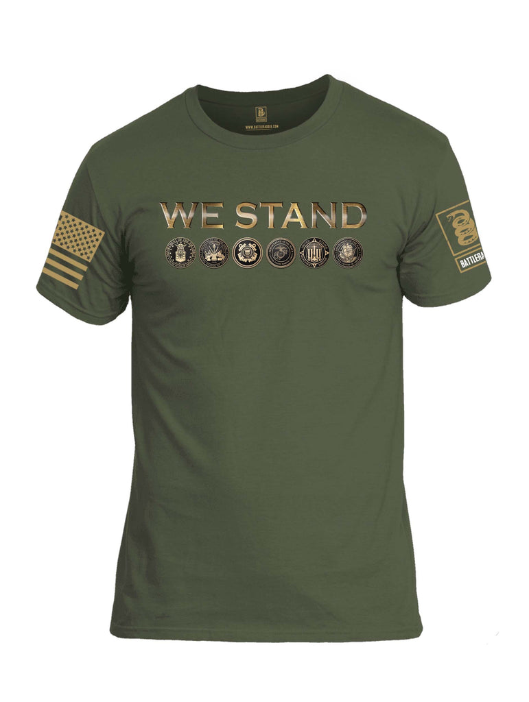 Battleraddle We Stand Brass Sleeve Print Mens Cotton Crew Neck T Shirt