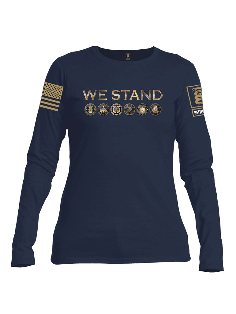 Battleraddle We Stand Brass Sleeve Print Womens Cotton Long Sleeve Crew Neck T Shirt