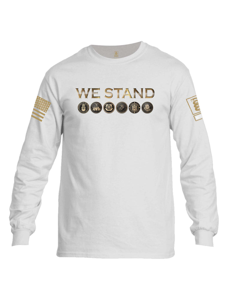Battleraddle We Stand Brass Sleeve Print Mens Cotton Long Sleeve Crew Neck T Shirt
