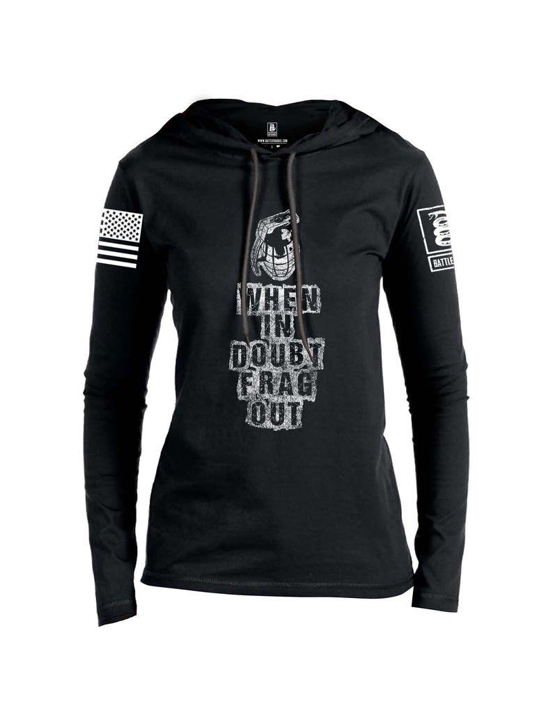 Battleraddle When In Doubt Frag Out White Sleeve Print Womens Thin Cotton Lightweight Hoodie