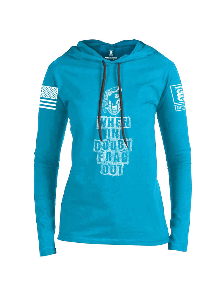 Battleraddle When In Doubt Frag Out White Sleeve Print Womens Thin Cotton Lightweight Hoodie