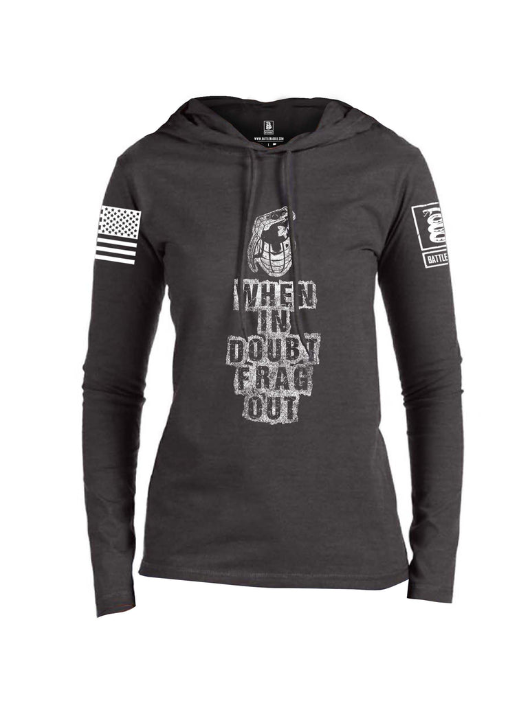 Battleraddle When In Doubt Frag Out White Sleeve Print Womens Thin Cotton Lightweight Hoodie