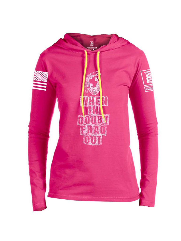 Battleraddle When In Doubt Frag Out White Sleeve Print Womens Thin Cotton Lightweight Hoodie