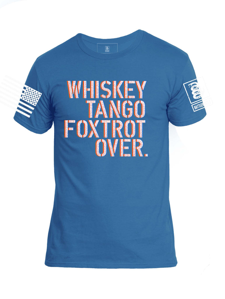 Battleraddle WTF Whiskey Tango Fox Trot Over White Sleeve Print Mens Cotton Crew Neck T Shirt
