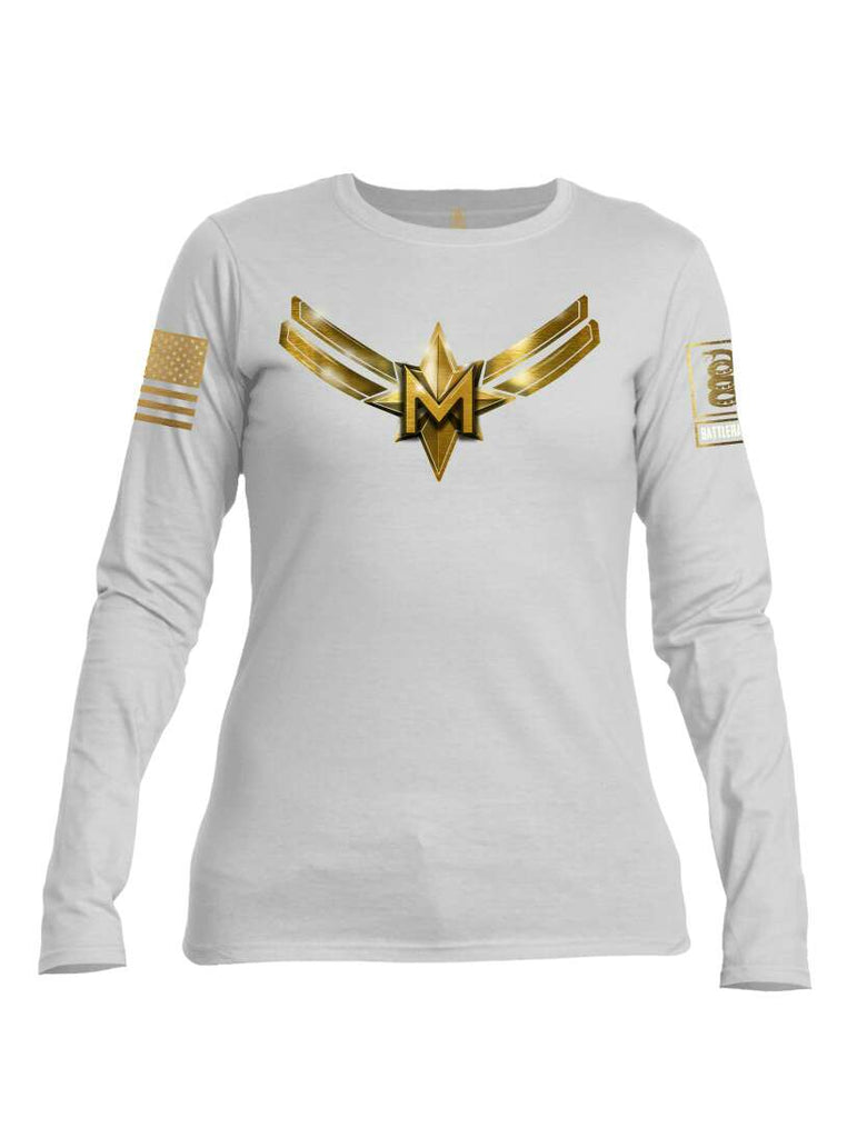Battleraddle Captain M Brass Sleeve Print Womens Cotton Long Sleeve Crew Neck T Shirt