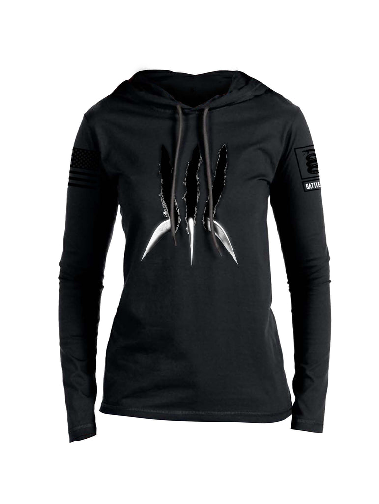 Battleraddle Wolve Adamantium Claws V1 Black Sleeve Print Womens Thin Cotton Lightweight Hoodie