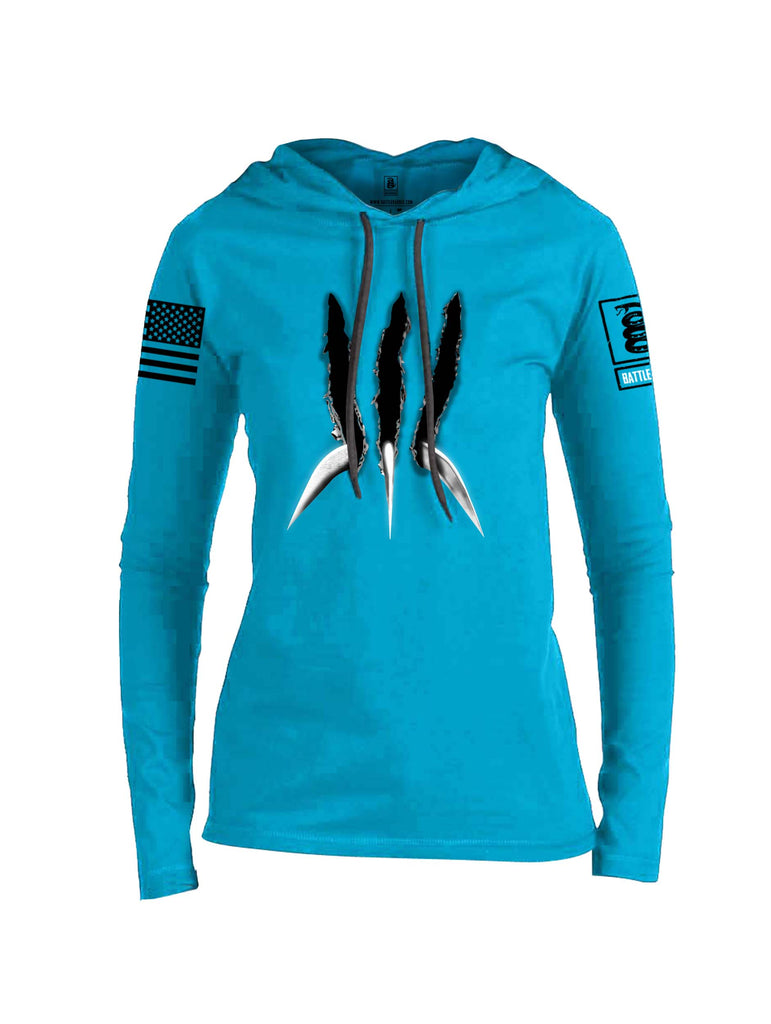 Battleraddle Wolve Adamantium Black Sleeve Print Womens Thin Cotton Lightweight Hoodie