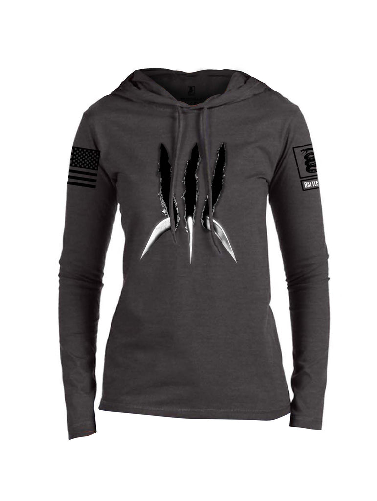 Battleraddle Wolve Adamantium Black Sleeve Print Womens Thin Cotton Lightweight Hoodie