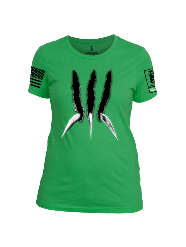 Battleraddle Wolve Adamantium Claws V1 Black Sleeve Print Womens Cotton Crew Neck T Shirt