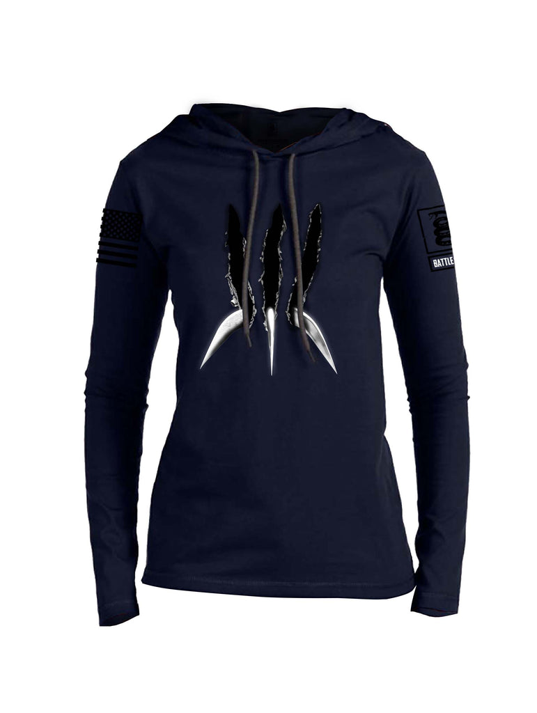 Battleraddle Wolve Adamantium Black Sleeve Print Womens Thin Cotton Lightweight Hoodie