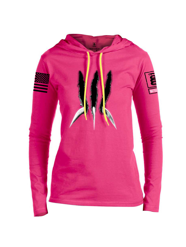 Battleraddle Wolve Adamantium Black Sleeve Print Womens Thin Cotton Lightweight Hoodie