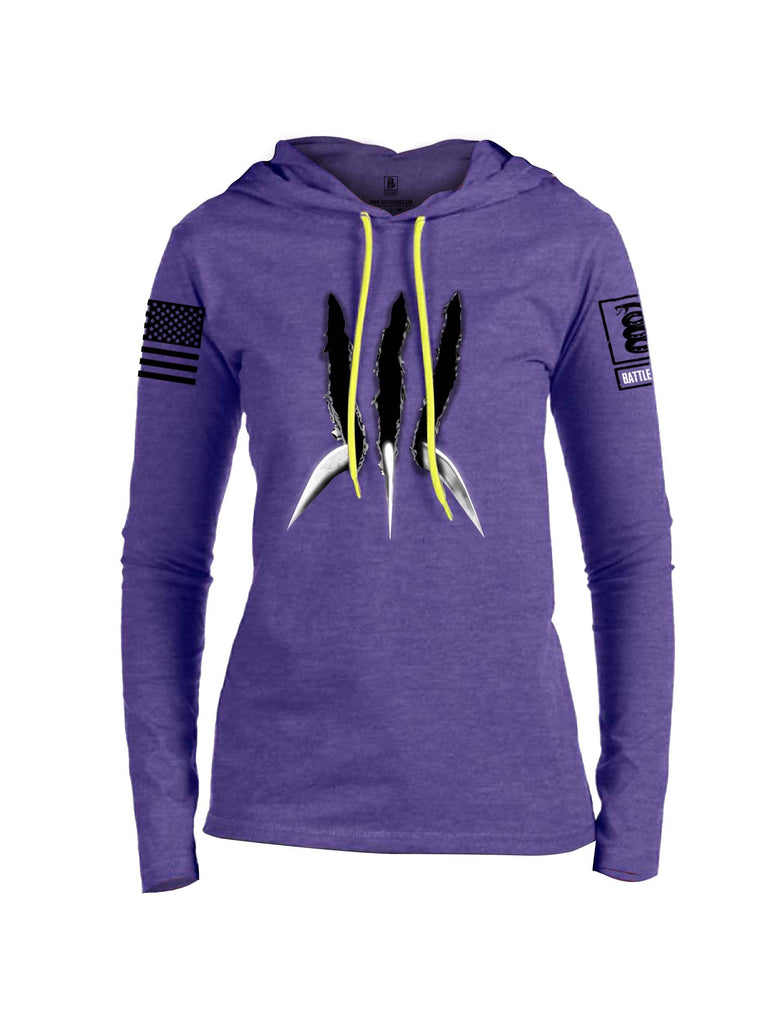 Battleraddle Wolve Adamantium Claws V1 Black Sleeve Print Womens Thin Cotton Lightweight Hoodie