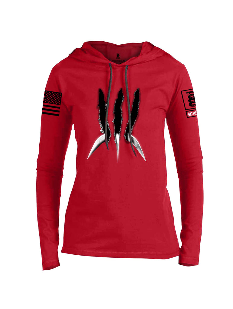 Battleraddle Wolve Adamantium Claws V1 Black Sleeve Print Womens Thin Cotton Lightweight Hoodie