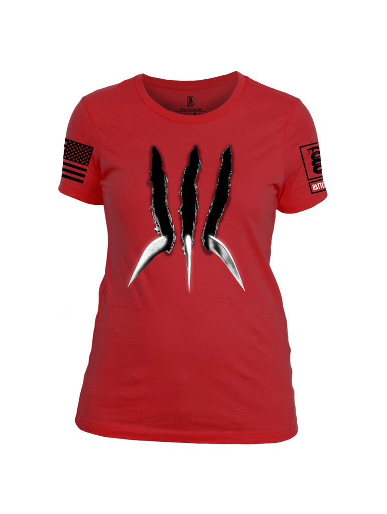 Battleraddle Wolve Adamantium Claws V1 Black Sleeve Print Womens Cotton Crew Neck T Shirt