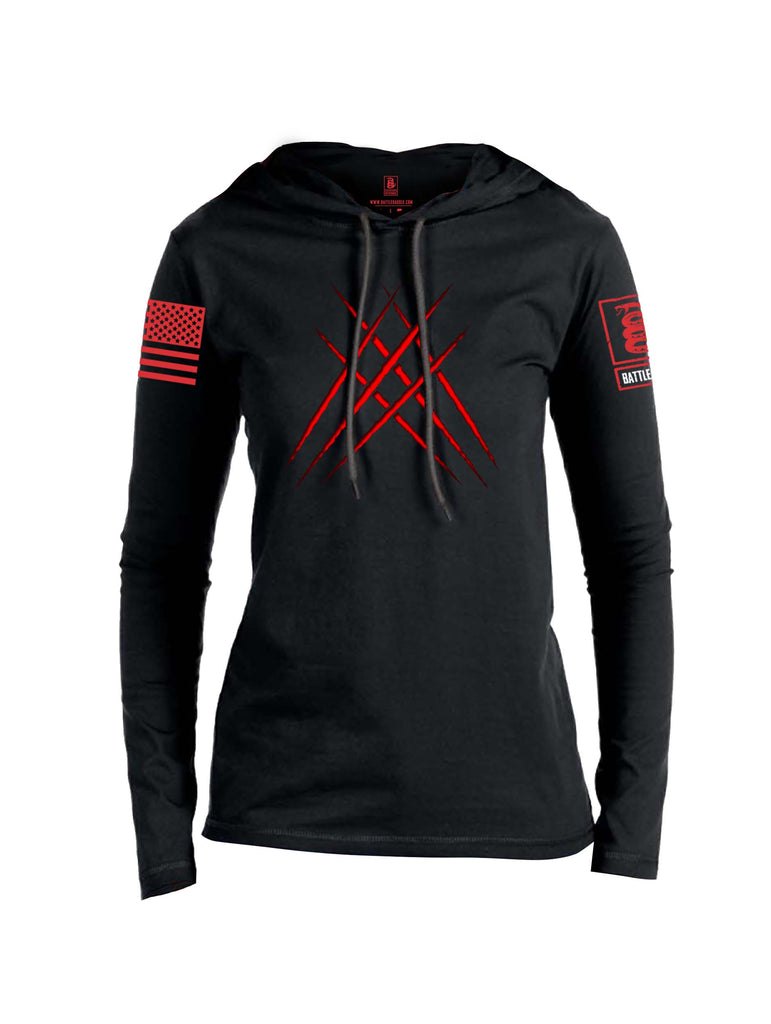 Battleraddle Wolve Adamantium Claws Red Sleeve Print Womens Thin Cotton Lightweight Hoodie
