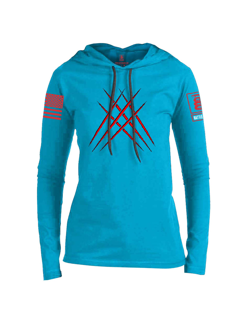 Battleraddle Wolve Adamantium Claws Red Sleeve Print Womens Thin Cotton Lightweight Hoodie