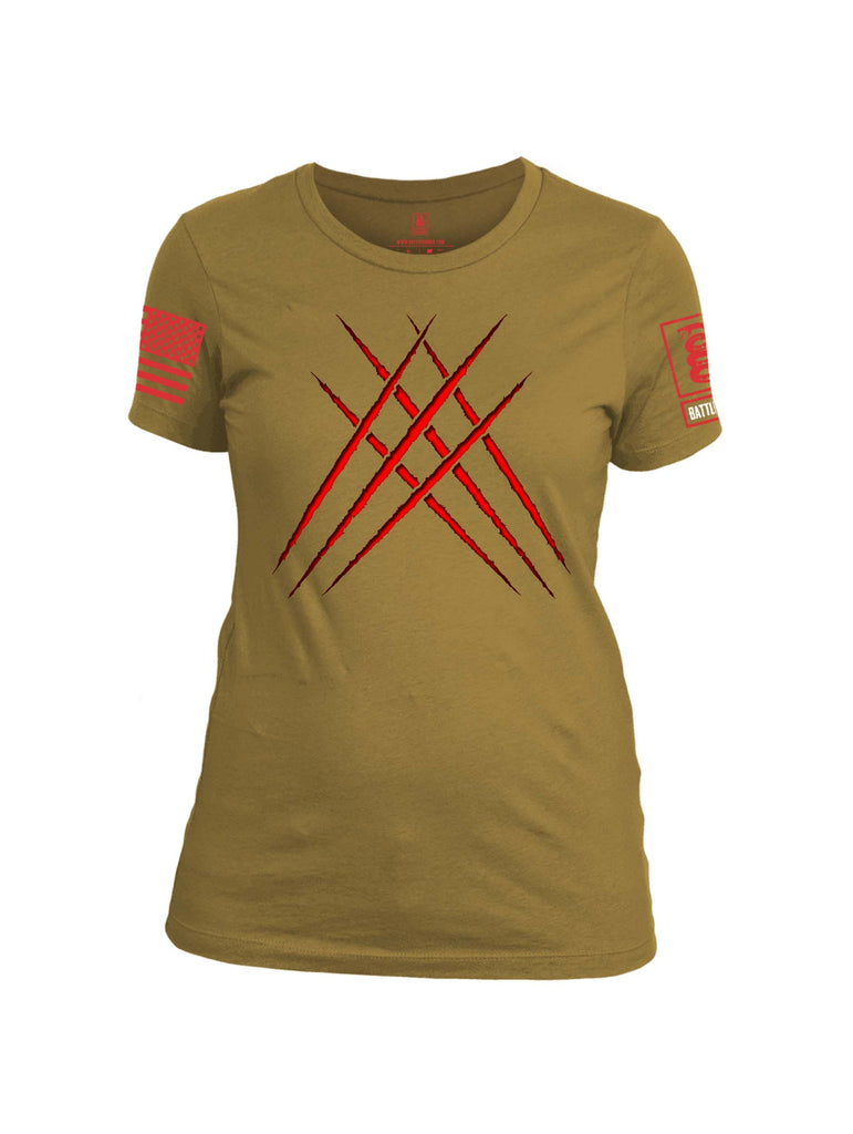 Battleraddle Wolve Adamantium Claws Red Sleeve Print Womens Cotton Crew Neck T Shirt