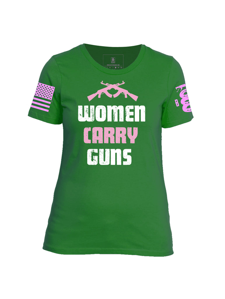 Battleraddle Women Carry Guns Pink Print Sleeve Womens Cotton Crew Neck T Shirt