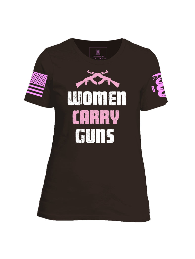 Battleraddle Women Carry Guns Pink Print Sleeve Womens Cotton Crew Neck T Shirt