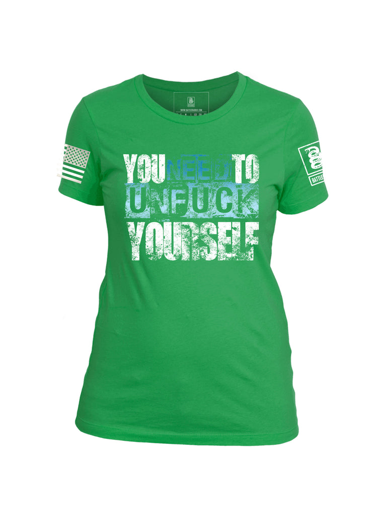 Battleraddle You Need To Unfuck Yourself White Sleeve Print Womens Cotton Crew Neck T Shirt