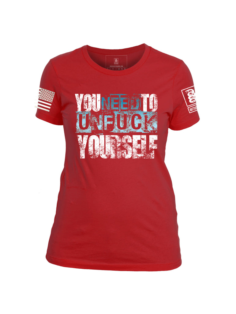 Battleraddle You Need To Unfuck Yourself White Sleeve Print Womens Cotton Crew Neck T Shirt