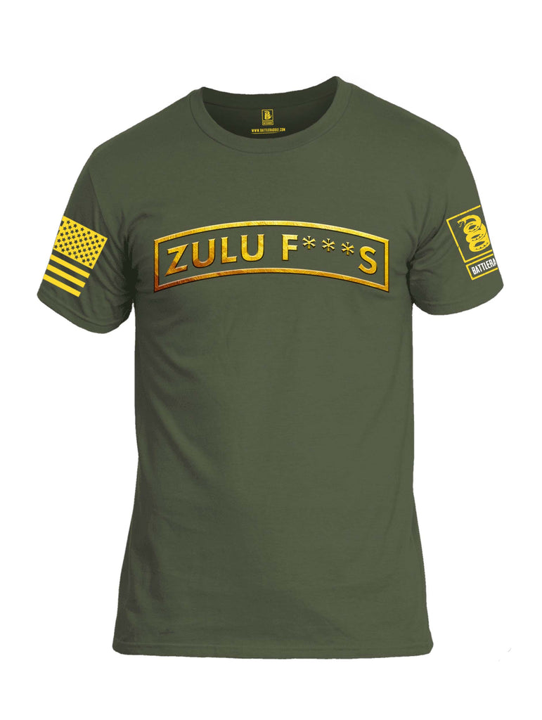 Battleraddle Zulu F***s Yellow Sleeve Print Mens Cotton Crew Neck T Shirt