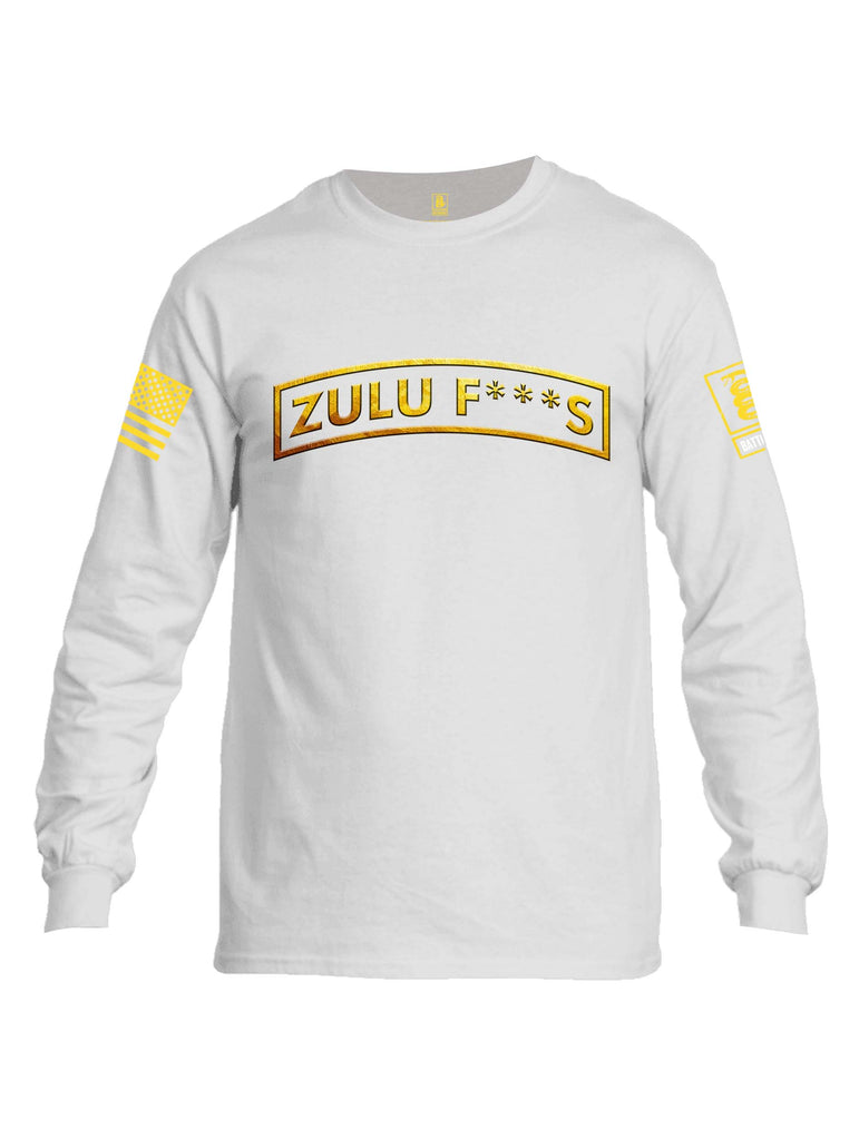 Battleraddle Zulu F***s Yellow Sleeve Print Mens Cotton Long Sleeve Crew Neck T Shirt