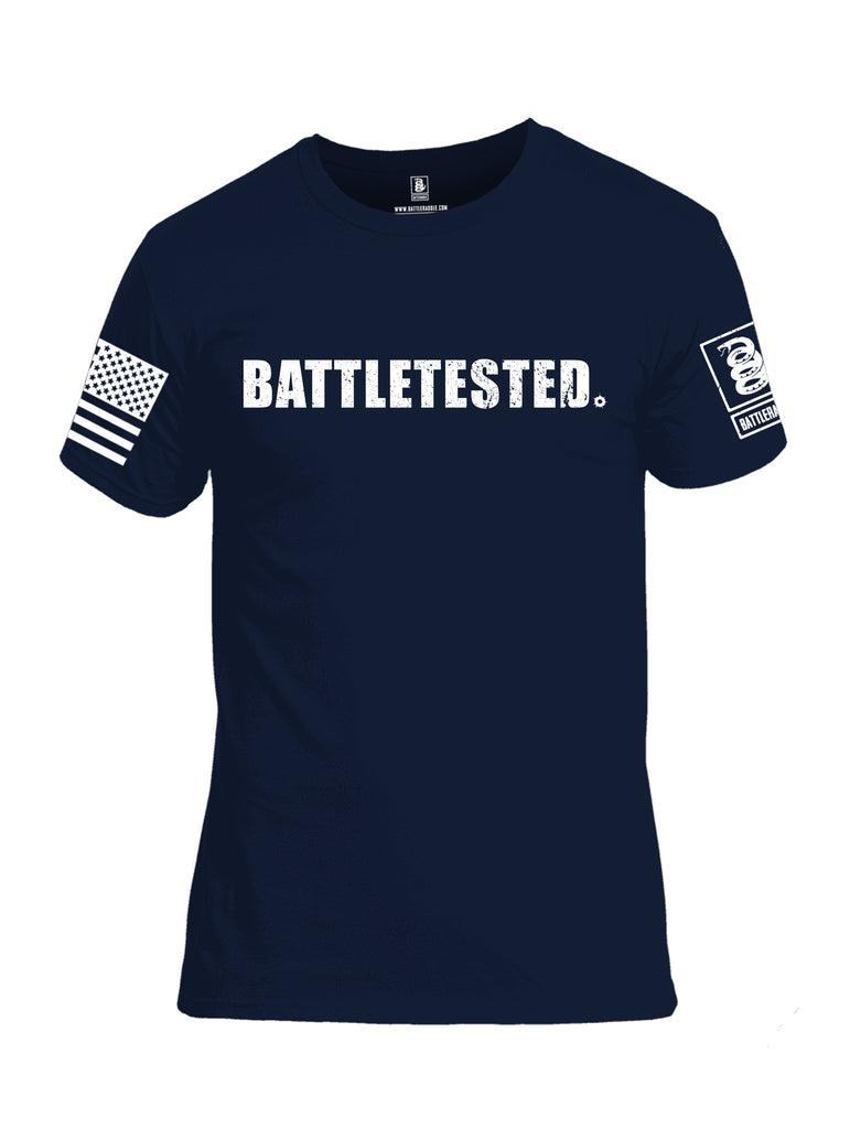 Battleraddle Battletested White {sleeve_color} Sleeves Men Cotton Crew Neck T-Shirt
