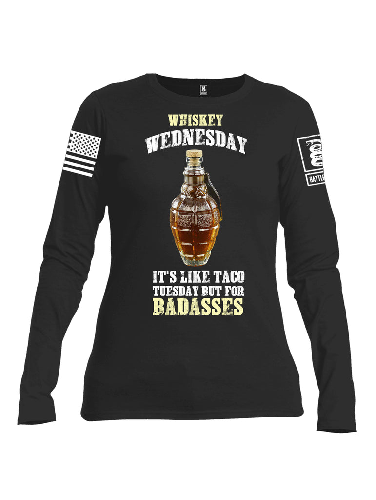 Battleraddle Whiskey Wednesday Is Like Taco Tuesday But For Badasses {sleeve_color} Sleeves Women Cotton Crew Neck Long Sleeve T Shirt