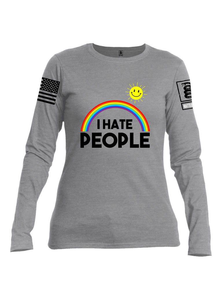 Battleraddle I Hate People {sleeve_color} Sleeves Women Cotton Crew Neck Long Sleeve T Shirt