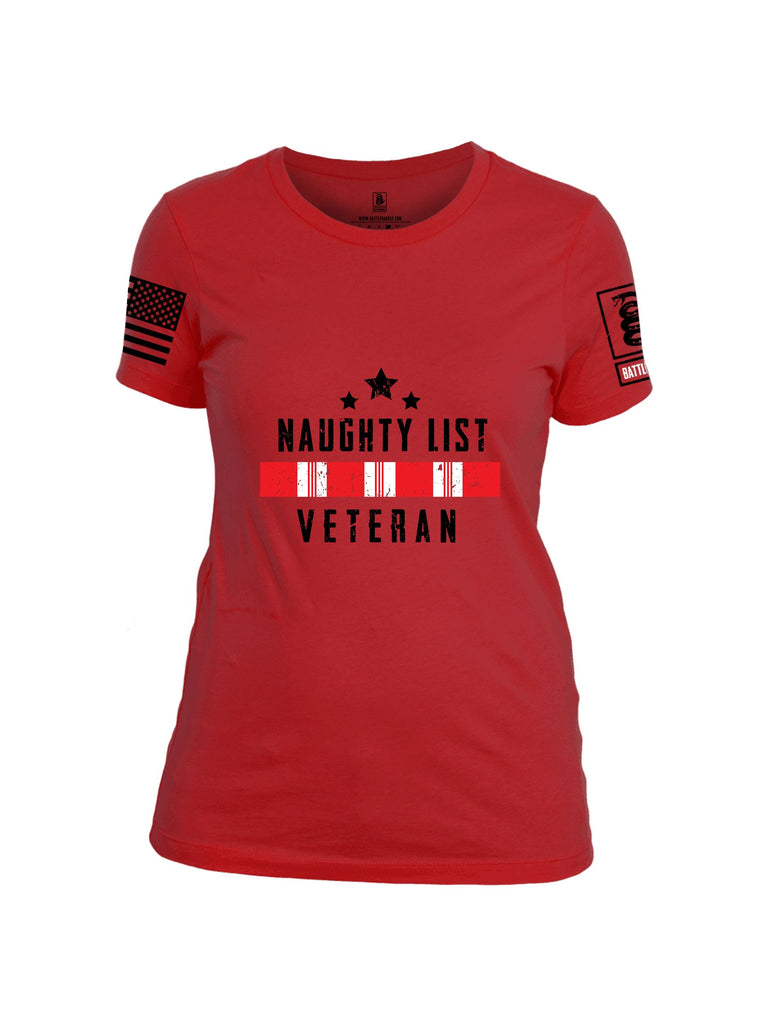 Battleraddle Naughty List Veteran Black Sleeves Women Cotton Crew Neck T-Shirt