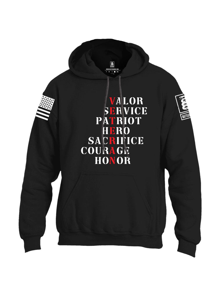 Battleraddle Veteran Valor Service Patriot Hero Sacrifice Courage Honor White Sleeves Uni Cotton Blended Hoodie With Pockets