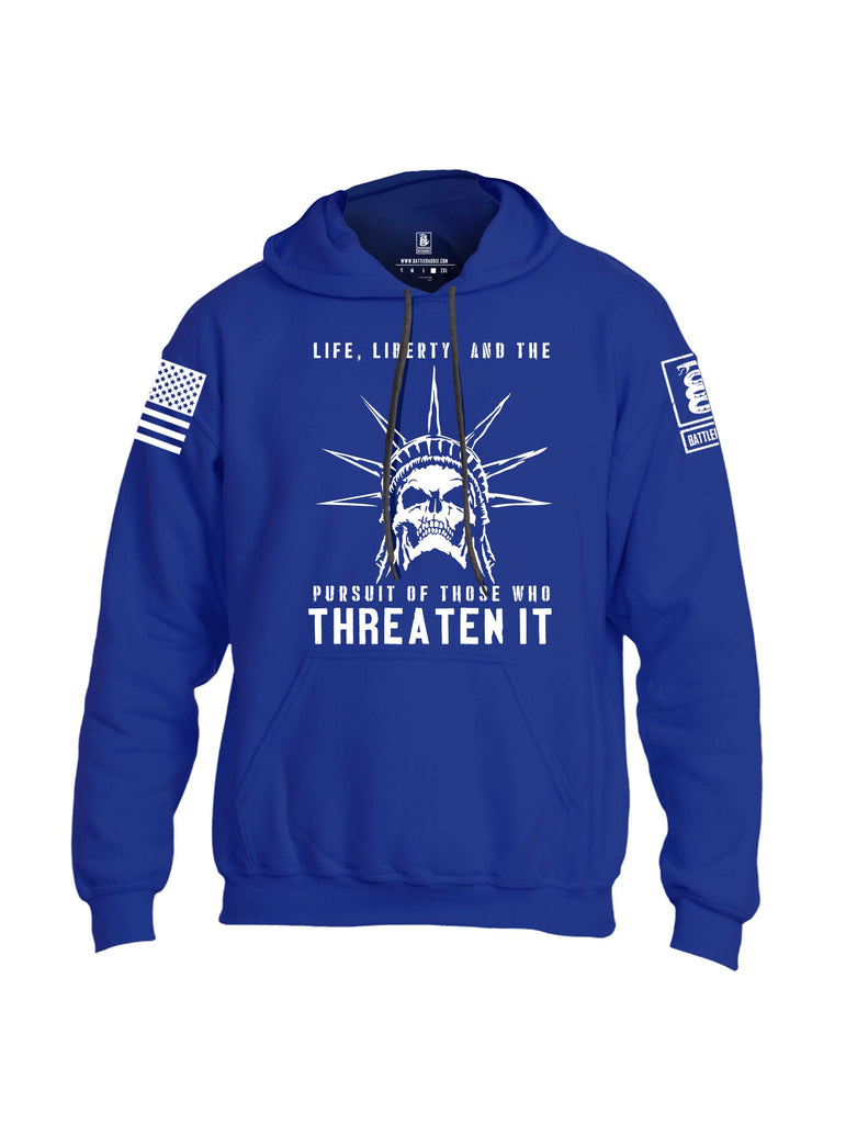 Battleraddle Life, Liberty, And The Pursuit Of Those Who Threaten It White Sleeves Uni Cotton Blended Hoodie With Pockets