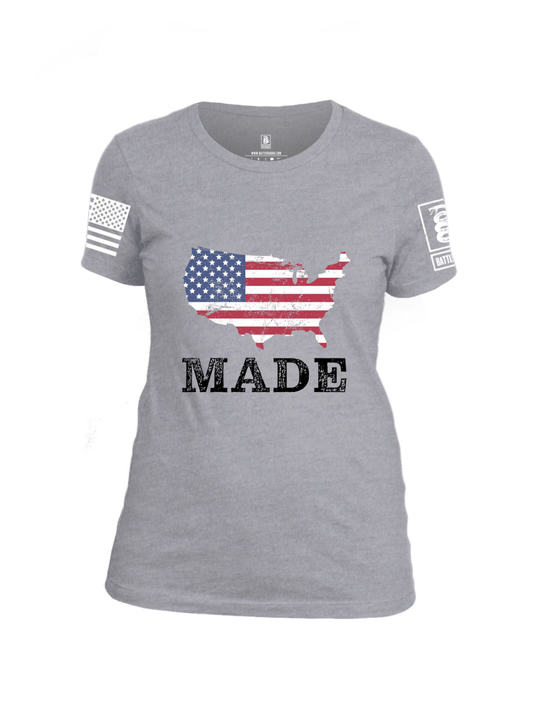 Battleraddle American Made White Sleeves Women Cotton Crew Neck T-Shirt