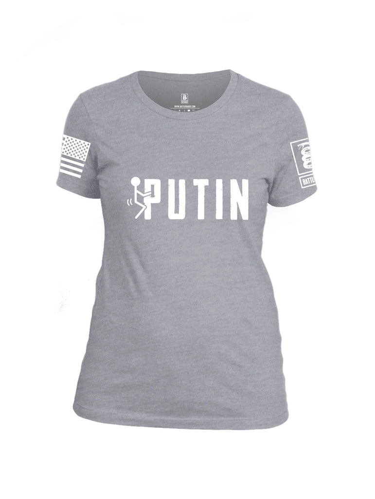 Battleraddle Fuck Putin White Sleeves Women Cotton Crew Neck T-Shirt