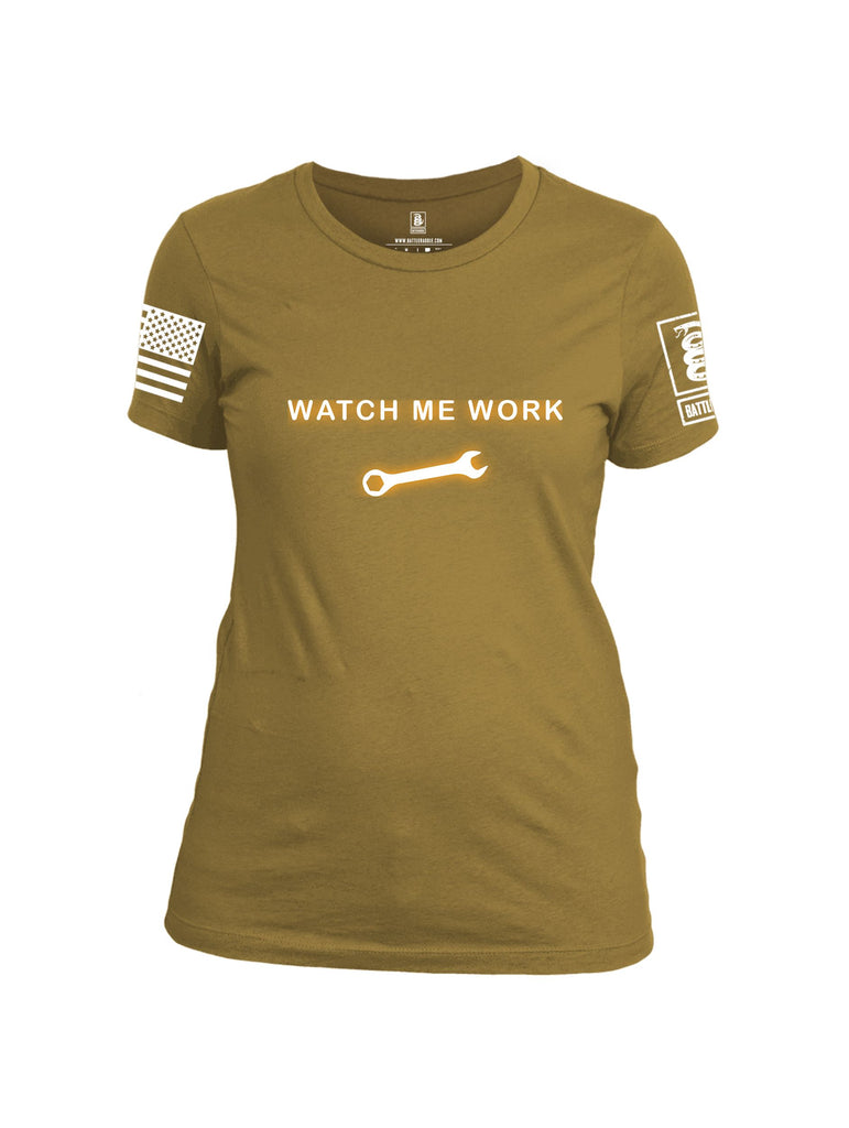 Battleraddle Watch Me Work White Sleeves Women Cotton Crew Neck T-Shirt
