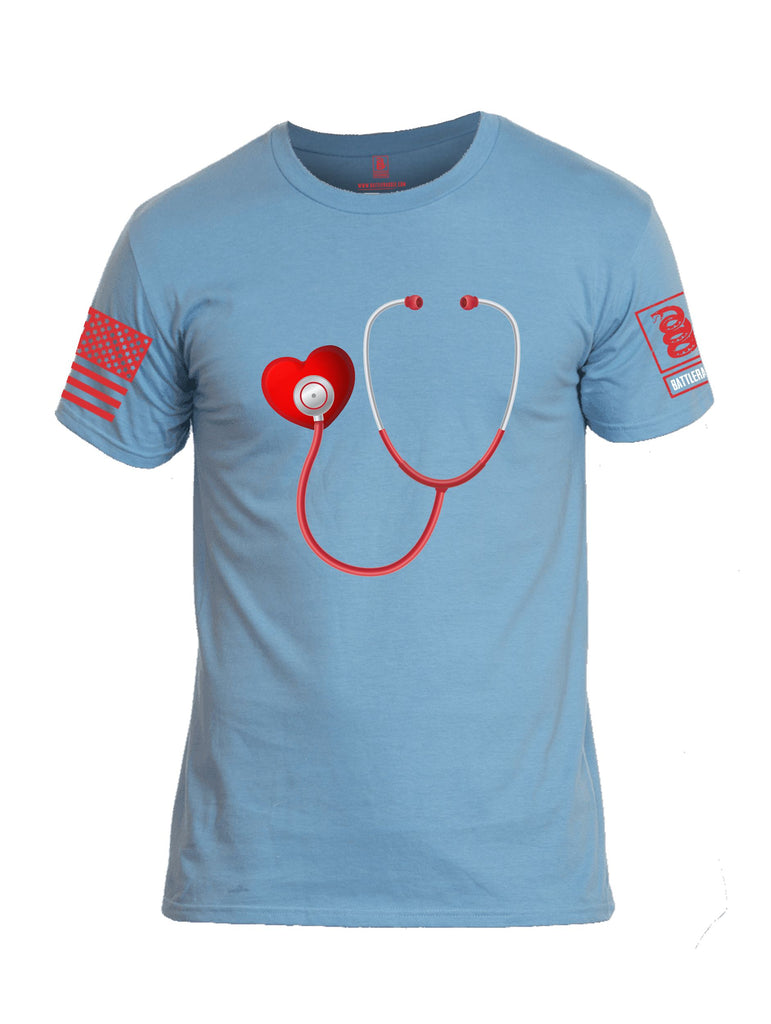 Battleraddle Heart Stethoscope Red Sleeves Men Cotton Crew Neck T-Shirt
