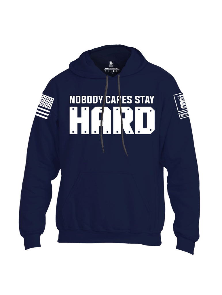 Battleraddle Nobody Cares Stay Hard White Sleeves Uni Cotton Blended Hoodie With Pockets