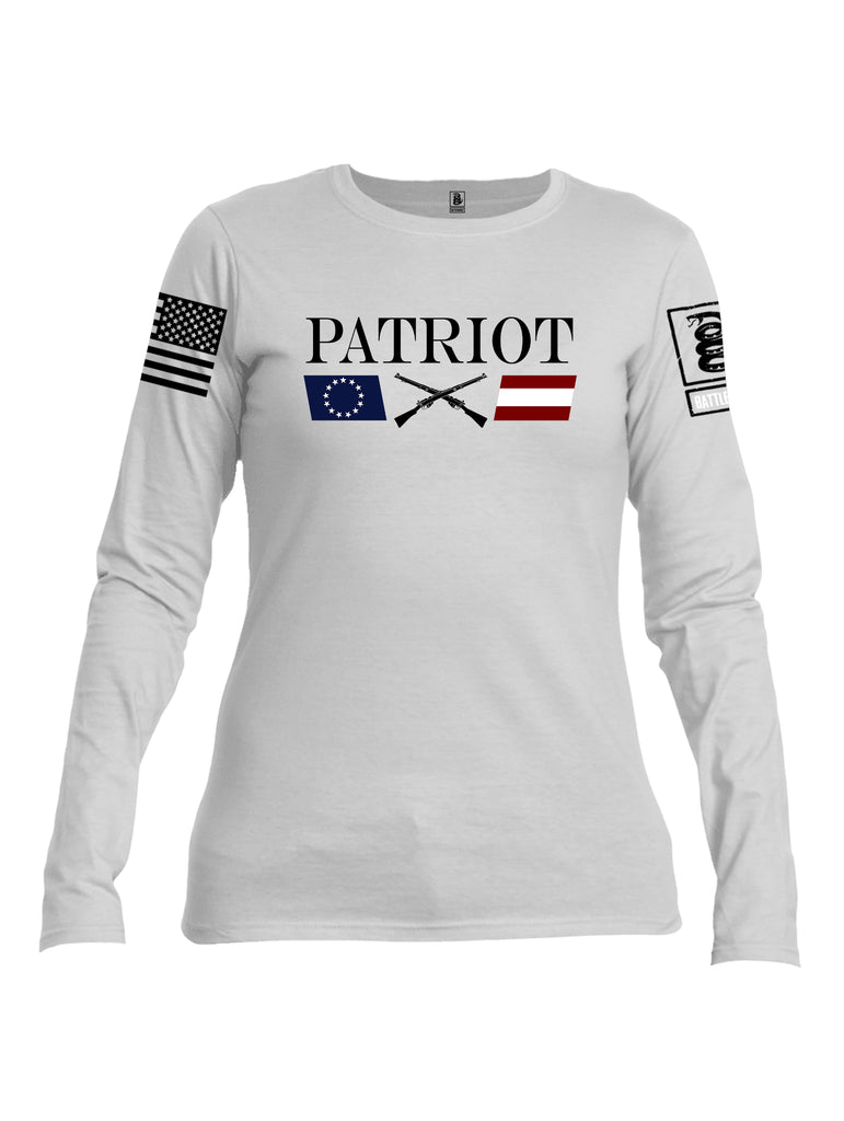 Battleraddle Patriot Rifle Flag Black {sleeve_color} Sleeves Women Cotton Crew Neck Long Sleeve T Shirt