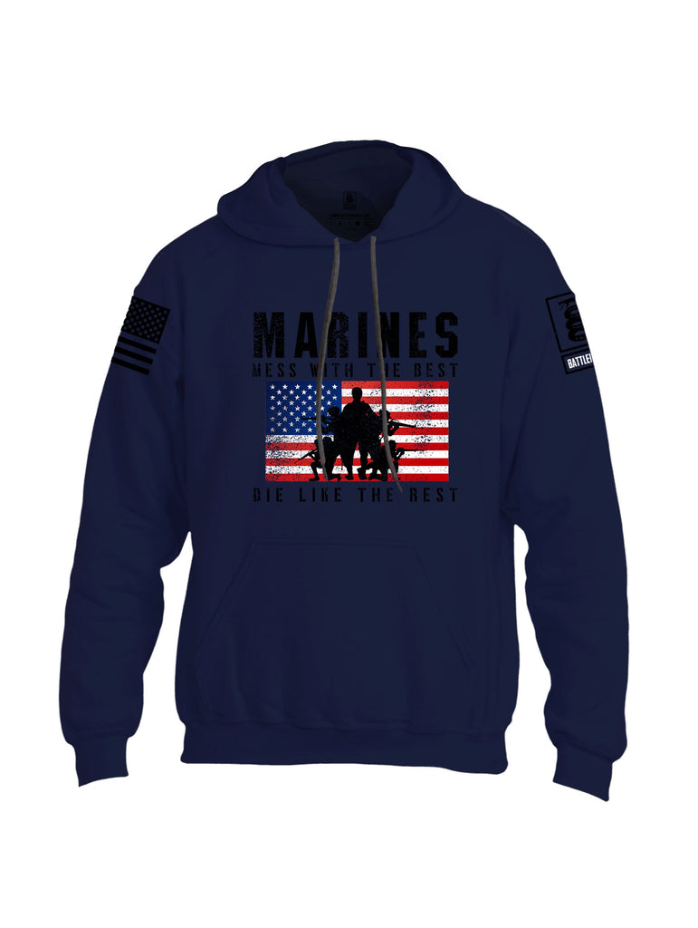 Battleraddle Us Marines Mess With The Best Die Like The Rest Black Sleeves Uni Cotton Blended Hoodie With Pockets